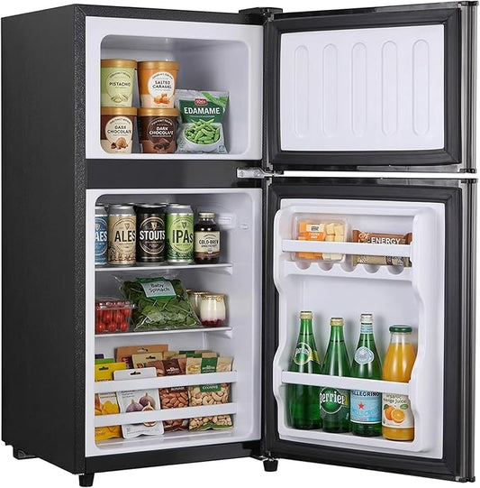 3.2 Cu.Ft Mini Fridge with Freezer, 2 Door Small Refrigerator with Adjustable Thermostat Energy-efficient Low Noise, Compact Fridge for Bedroom, Office, Dorm, Matte Black