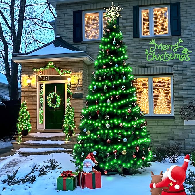 JMEXSUSS 2 Pack Solar String Lights Outdoor Waterproof, Total 400 LED 151FT Solar Christmas Lights Outdoor, 8 Modes Christmas Light for Outside Patio Yard Tree Decorations, Green