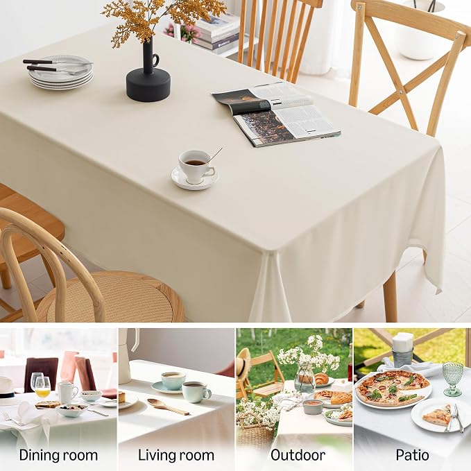 Amazon Basics Thin Rectangle Tablecloths, Water-Resistant Textured Fabric, Wrinkle Resistant, Washable Decorative Table Cover for Dining, Parties, 60" x 104", Beige, Pack of 2