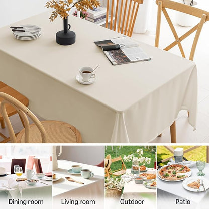 Amazon Basics Thin Rectangle Tablecloths, Water-Resistant Textured Fabric, Wrinkle Resistant, Washable Decorative Table Cover for Dining, Parties, 60" x 84", Beige, Pack of 2