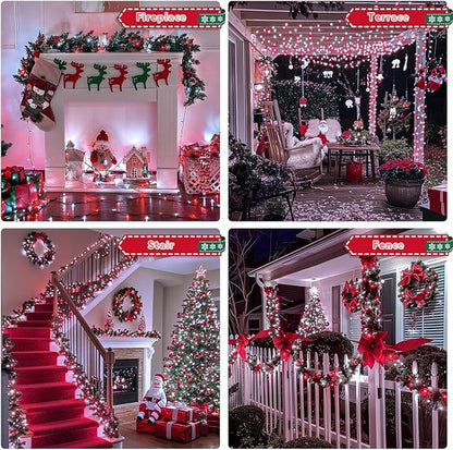 JMEXSUSS 200 LED Red and White Christmas Lights, 66ft String Lights Plug in | Connectable, 8 Modes, Green Wire Twinkle Christmas Lights for Tree Bedroom Mantel Fireplace Porch Yard Indoor Outdoor Decor