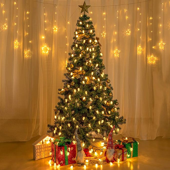 AWQ 100LED 81FT C9 Christmas String Lights Plug in Fairy Twinkle Warm White | Christmas Lights Outdoor 8 Modes Timer Function Waterproof Extendable for Indoor Outdoor Wedding Party Christmas Decoration