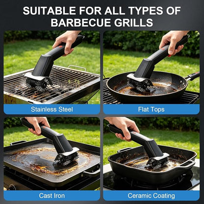 Cordless Electric Grill Brush with Water Spray & LED Light, Rechargeable BBQ Grill Cleaner with High Torque Motor, Power Barbecue Scrubber for Stainless Steel Grates, Ceramic Plates, Cast Iron Pans