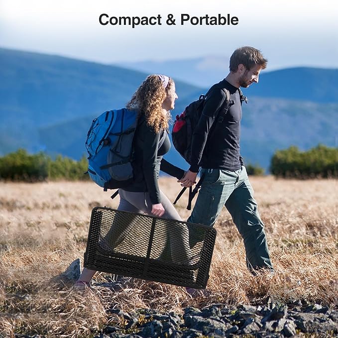 Portable Grill Table for Outside, Aluminum Square Folding Grill Stand Table for Outdoor Camping Picnic BBQ, Lightweight Adjustable Height, 24"x24", Black