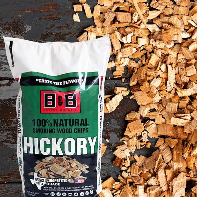 B&B Charcoal Smoking Chips 2-Pack – 180 cu in Bags of Premium Hardwood BBQ Smoking Chips – Perfect for Grilling, Smoking, and Adding Rich, Smoky Flavor to Meat, Fish, and Vegetables (Hickory)