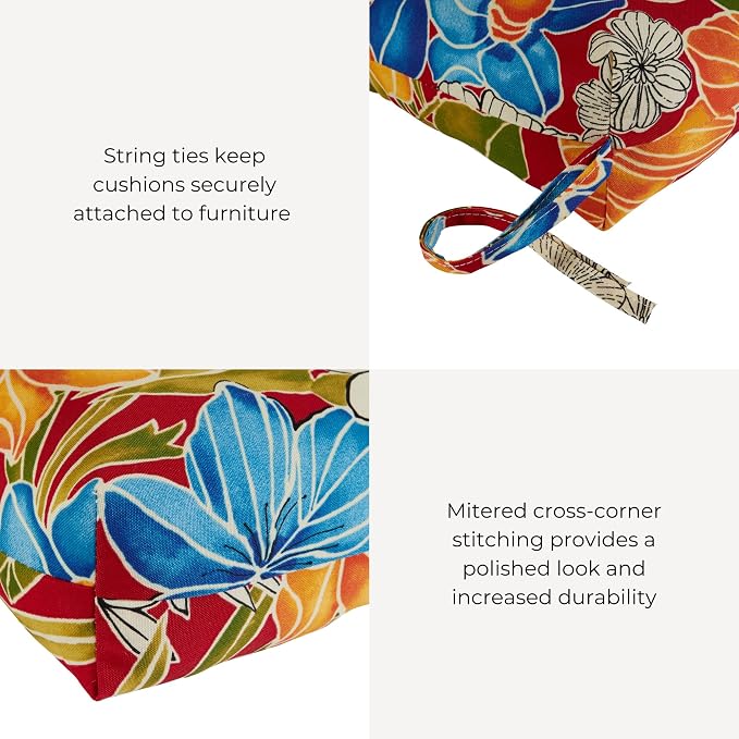 Outdoor Tufted High-Back Chair Cushions, One-Piece Hinged Seat and Back Design, Reversible with 4 Ties, Durable Polyester Fabric, Recycled Fiber Fill - Single, Aloha Red Floral