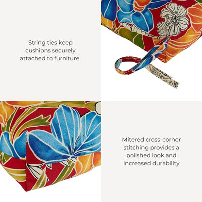 Outdoor Tufted High-Back Chair Cushions, One-Piece Hinged Seat and Back Design, Reversible with 4 Ties, Durable Polyester Fabric, Recycled Fiber Fill - Single, Aloha Red Floral
