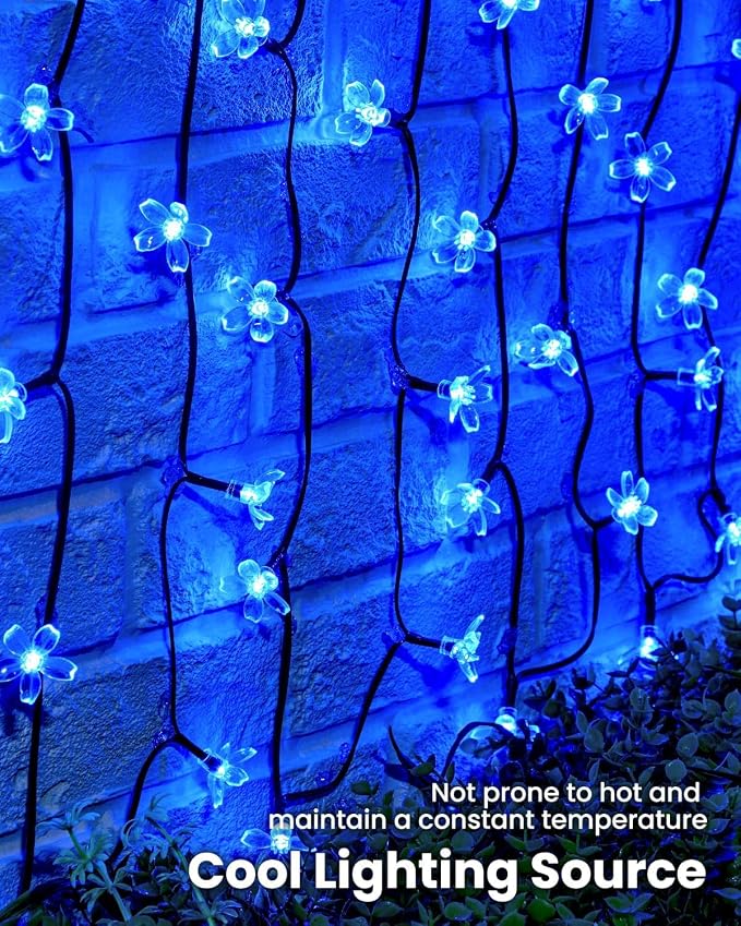 Brightown 60 LED Flower Solar String Lights Outdoor Waterproof, Fairy Lights for Garden Yard Fence Patio Christmas Tree Wedding Party Decor,Blue, 2 Pack