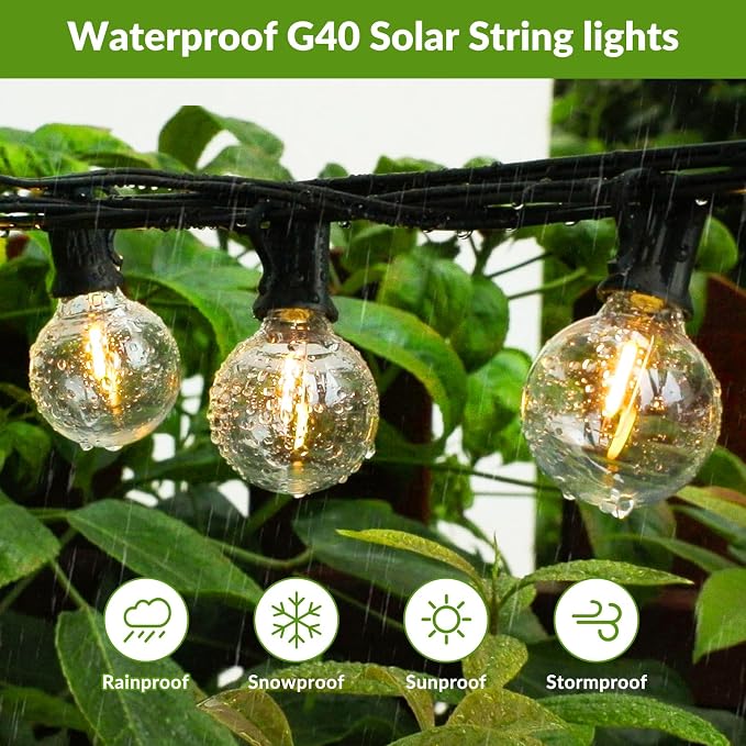 50FT Solar String Lights, Waterproof LED Outdoor String Lights, G40 Globe Patio Lights Solar Powered with 27 Shatterproof E12 Bulbs, 2700K Solar Lights for Outside Porch Garden Backyard Party Decor