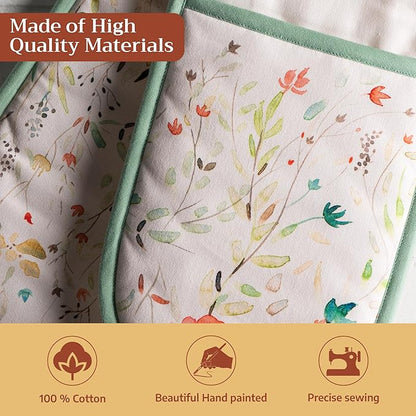 Maison d' Hermine Double Oven Mitts 100% Cotton 7"x35" Double Oven Mitt Heat Resistant BBQ Cooking Gloves with Loop Baking Grilling Kitchen Hotel Home Farmhouse Spring Summer (Colmar)