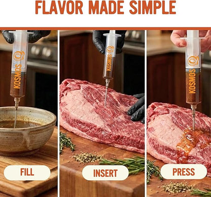 Kosmos Q Meat Marinade Injector, Easy Grip Syringe With Stainless Steel Needle For Flavoring Brisket, Chicken, Turkey, Pork, Roast & Ribs, Ideal For Grilling, Smoking, Roasting & Outdoor Cooking, 2 Oz