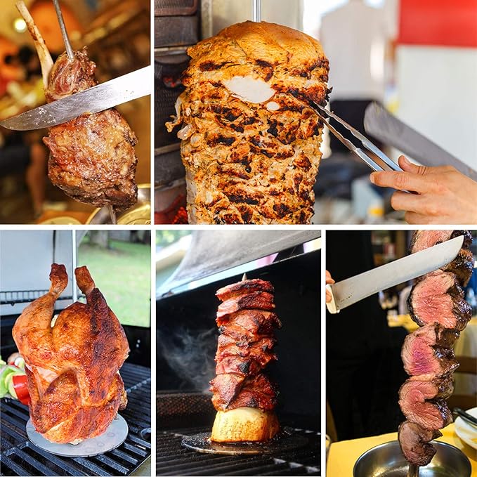 Vertical Skewer Grill - Stainless Removable Vertical Brazilian Barbecue Grilling Rack Meat Spit - Perfect for Steak, Whole Chickens, Whole Fish, Large Meat, 1Pack