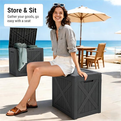 35 Gallon Outdoor Deck Box - Lockable Waterproof Storage Container, Resin Weatherproof Box for Patio Garden Furniture Pool Tools Cushions, Black