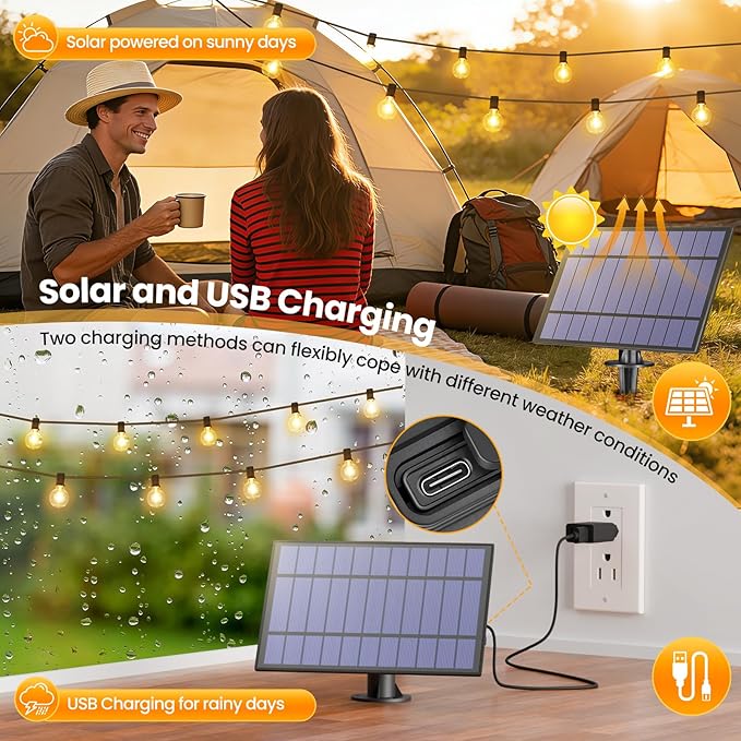 Mlambert 25FT Solar Powered String Lights Outdoor, Waterproof Solar Patio Light String with 10+1 Shatterproof LED G40 Bulbs for Backyard Garden-Black