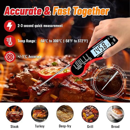 Meat Thermometer Digital, IP67 Waterproof Food Thermometer for Cooking | Backlight, Hold Function, Magnet, IP67 Waterproof, LED screen, for Kitchen, Grill, BBQ, Beef, Candy, Turkey