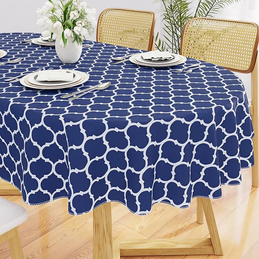 Smiry Oval Table Cloth, Waterproof Vinyl Tablecloths with Flannel Backing for Oval Tables, Wipeable Spillproof Plastic Tablecloth for Dining, Camping, Indoor and Outdoor (60"x102", Navy)