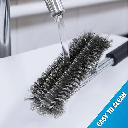 BBQ Grill Brush By GRILL CHIEF - 18" - 3 Stainless Steel Brushes in 1 - Best Barbecue Cleaner Tools Accessories - Outdoor Kitchen Wire Bristles Cleaning Grates Parts Set to Handle Weber, Charbroil, Gas, Electric, Porcelain, Infrared Grills