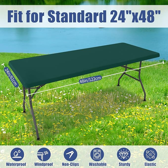 Moosfor Spandex 4 Foot Rectangle Table Cloth, Elastic Fitted Tablecloths for Picnic, Stretch Washable Patio Table Cover for Outdoor, Camping, Banquet and Parties (Blackish Green, 24"x48")