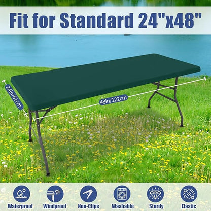 Moosfor Spandex 4 Foot Rectangle Table Cloth, Elastic Fitted Tablecloths for Picnic, Stretch Washable Patio Table Cover for Outdoor, Camping, Banquet and Parties (Blackish Green, 24"x48")