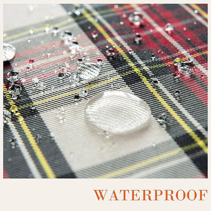 Christmas White Plaid Waterproof Tablecloth – Classic Woven Check Design – Holiday Dining Table Cover for Xmas Parties, Stain-Resistant & Durable, W60 x L60 in