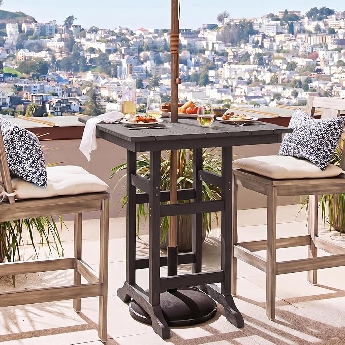 Garvee Outdoor Patio Bar Table for 2-4, All-Weather HDPE Bar Height Table with Umbrella Hole and Spacious Tabletop for Outside,Poolside, Backyard