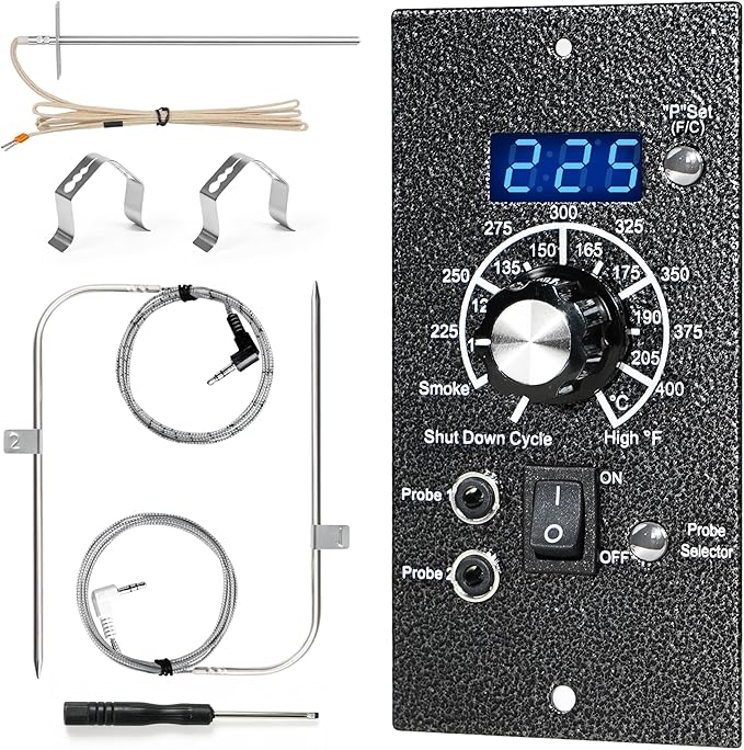 Upgraded Digital Thermostat Controller Replacement Control Panel Pro PID Board Parts F/C Temperature Mode for Traeger Wood Pellet Grills with Temperature Meat Probe RTD Sensor BBQ Accessories