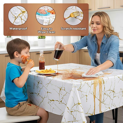 sancua 100% Waterproof Vinyl Tablecloth 54x78 Inch Rectangle, White Marble | PVC Table Cloth for Picnic, Oil-Resistant Spill-Proof Wipeable Cover for Dining, Kitchen, Parties, Indoor and Outdoor