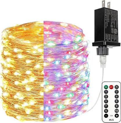 66FT 200 LED Fairy Lights with Remote, Plug in Twinkle Light Outdoor Indoor | Cool White to Multicolor, 10 Modes, Timer, Dimmable, Memory, Waterproof Color Changing String Lights for Christmas Decoration