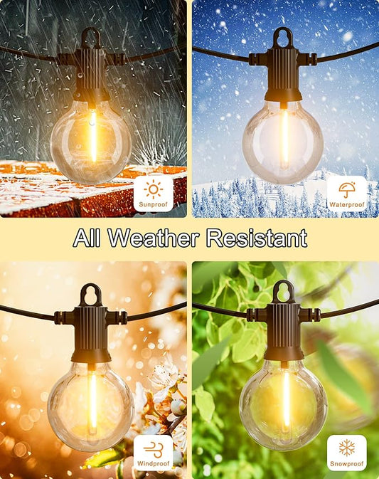 Zuske Outdoor String Lights, 50FT Patio Lights with 27 Shatterproof G40 Globe Bulb(2 Spare), Waterproof Connectable Dimmable LED Hanging Lights for Outside Backyard Porch Balcony Gazebo, 2700K
