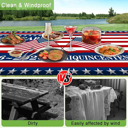 250th Anniversary America Flag Picnic Table Cover with Bench Covers Camping Essentials 250 USA Flag 1776-2026 Waterproof Fitted Camping Tablecloth Cover with Elastic Edge for Outdoor 3 PCS 30x60 Inch
