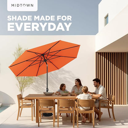 Midtown Umbrellas 10-Year-No-Fade - 8 Ft - UV Proof Bright Orange Polyester Fabric - Umbrella Outdoor Patio, Auto-Tilt Aluminum Frame Patio Umbrella for Garden, Pool & Deck - Black Pole