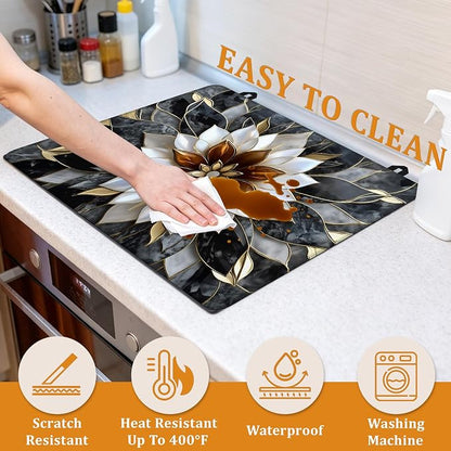 Marble Flower Glass Top Stove Cover Protector,Modern Stove Top Covers for Electric Stove,Washable Heat Resistant Cooktop Mat Anti-Slip Range Covers, 28 x 20 Inch
