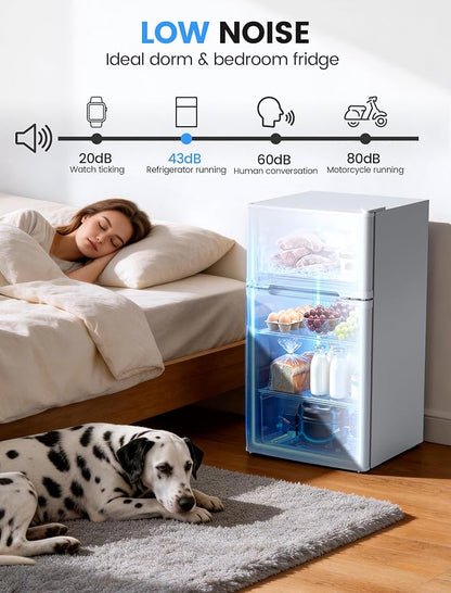 COWSAR 2.5 Cu.Ft Mini Fridge with Freezer, Double Reversible Door Compact Apartment Refrigerator with 2 Removable Shelves, Commercial Dorm Fridge for Bedroom, Office, Kitchen, Dorm, White