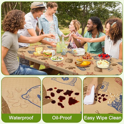 Picnic Table and Bench Cover Set, Waterproof Fitted Elastic Cloth | Portable Camping Essentials With Built-In Storage Pocket And Waterproof Fabric For Outdoor RV Or Picnic Table Use