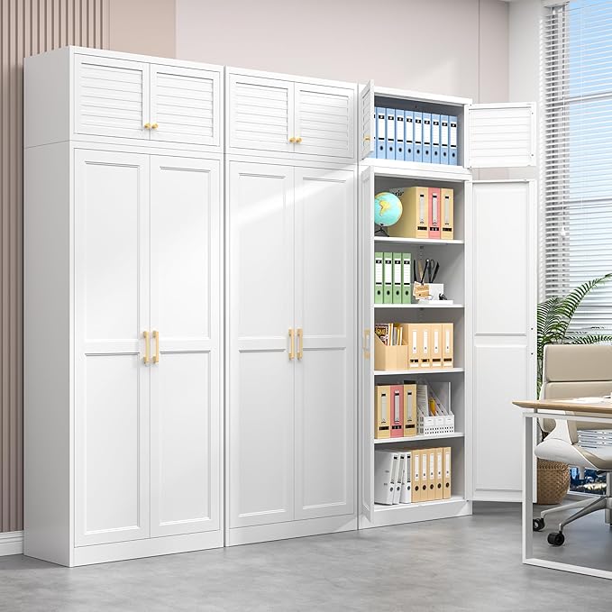 Polup Kitchen Pantry Cabinet, 86 Inch Tall Metal Storage Cabinet, Metal Pantry cabinets with Doors and Shelves, White Storage Cabinets for Living, Dining, Office, Bathroom, Garage, Assembly Required