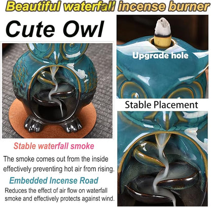 Mountain Waterfall Incense Burner，Backfall Incense Holder River, Incense Falls Meditation Decor for Room with Upgrade Incense Cones and Accessories (OWL)