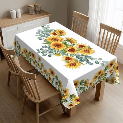 Sunflower Rectangular Tablecloth, Yellow Sunflowers Table Cloth Washable Tablecloths Decorative Table Cover for Kitchen, Dining, or Parties 54x72 Inches