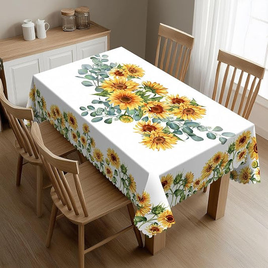 Sunflower Rectangular Tablecloth, Yellow Sunflowers Table Cloth Washable Tablecloths Decorative Table Cover for Kitchen, Dining, or Parties 54x72 Inches