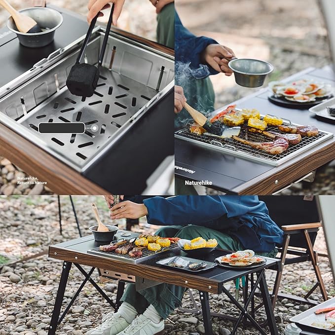 Naturehike Stainless Steel Camping Portable Grill, Folding Portable BBQ Charcoal Grill-Available with IGT Table, Compact Smoker, for Backyard Party,Picnic,Outdoor Cooking