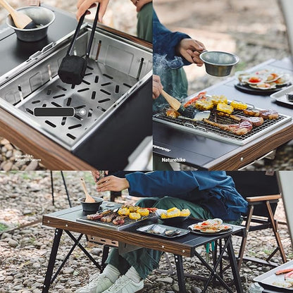 Naturehike Stainless Steel Camping Portable Grill, Folding Portable BBQ Charcoal Grill-Available with IGT Table, Compact Smoker, for Backyard Party,Picnic,Outdoor Cooking