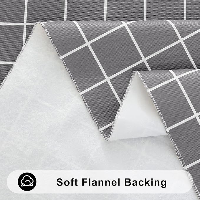 Round Table Cloth, Wipeable Plastic Plaid Tablecloths, Waterproof Vinyl Table Cover with Flannel Backing for Dining, Picnic, Indoor and Outdoor (60" Round, Grey)