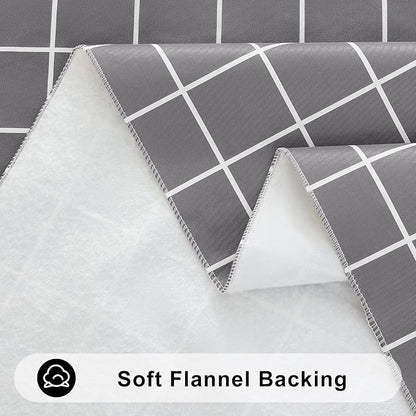 Round Table Cloth, Wipeable Plastic Plaid Tablecloths, Waterproof Vinyl Table Cover with Flannel Backing for Dining, Picnic, Indoor and Outdoor (60" Round, Grey)