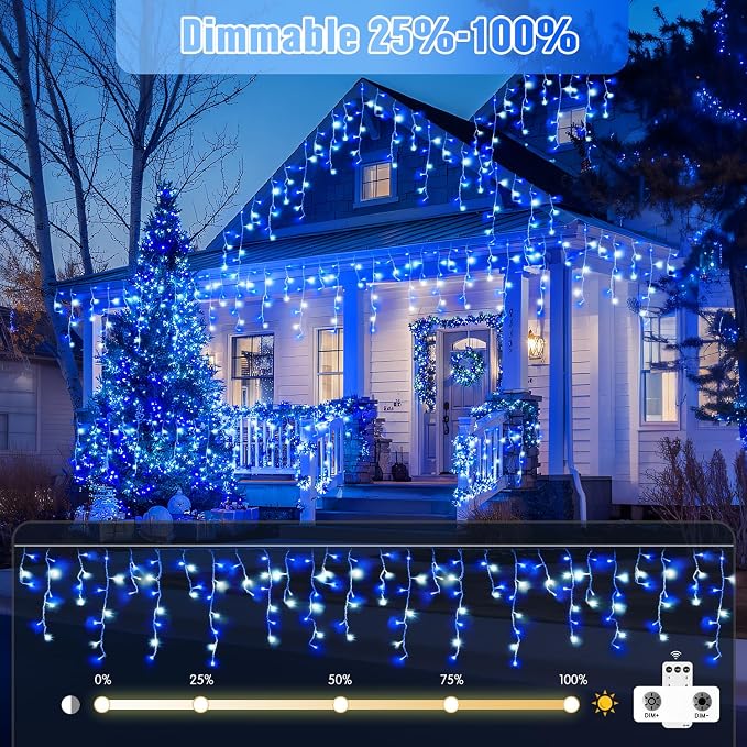 JMEXSUSS 400 LED 38.8 Ft Blue & White Icicle Christmas Lights for Outside | Connectable Icicle String Lights Plug in with Remote, 8 Modes Christmas Lights Indoor Outdoor for Party Christmas Eave Decor