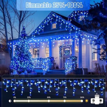 JMEXSUSS 400 LED 38.8 Ft Blue & White Icicle Christmas Lights for Outside | Connectable Icicle String Lights Plug in with Remote, 8 Modes Christmas Lights Indoor Outdoor for Party Christmas Eave Decor