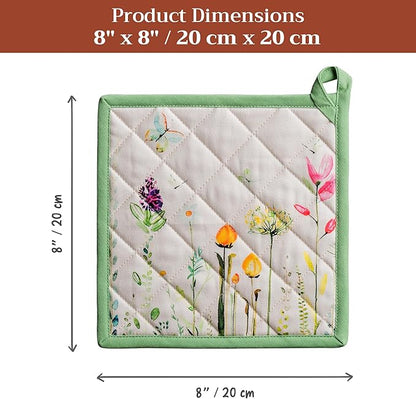 Maison d' Hermine Pot Holders 100% Cotton Heat Resistant Potholders 8" x 8" Hot Pads with Loop BBQ Cooking Baking Hotel Farmhouse Kitchen Handling Hot Pans Spring Summer(Pack of 1, Botanical Fresh)