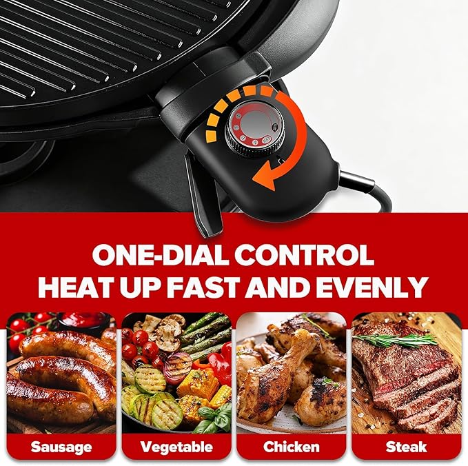 Electric Grill, Techwood 2-in-1 Portable Indoor/Outdoor Grill, 1750W Removable Stand Grill with Nonstick Plate, Electric Griddle for Camping, Patio & Backyard, Stand/Tabletop Options for Cookouts