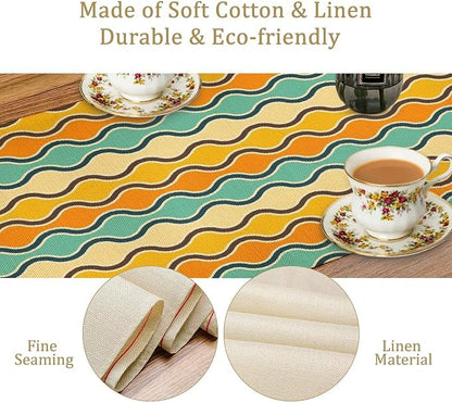 Orange Yellow Turquoise Coffee Table Runner for Kitchen Dining Table Mid Century Geometric Stripes for Kitchen Dining Modern Tables Decor 13x90in