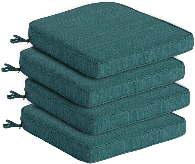 Goodgoods 19.5 x 20 Outdoor Chair Cushions Set of 4, Fade-Resistant & Water-Resistant Patio Seat Cushion Pads with Ties, 30D High-Resilience Foam for Dining Room Kitchen Chairs, Malachite