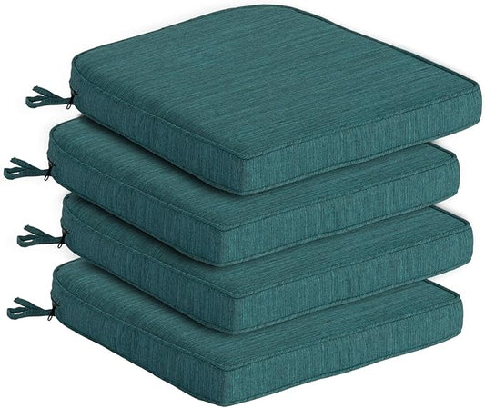 Goodgoods 19.5 x 20 Outdoor Chair Cushions Set of 4, Fade-Resistant & Water-Resistant Patio Seat Cushion Pads with Ties, 30D High-Resilience Foam for Dining Room Kitchen Chairs, Malachite