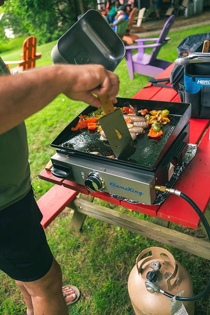 Flame King Flat Top Portable Propane Cast Iron Grill Griddle Tabletop for Outdoor Camping, Tailgating, Outdoor Cooking